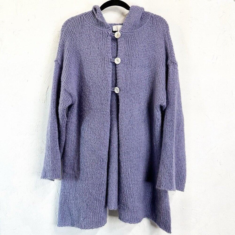 Soft Surroundings Cardigan Womens Small Purple Oversized Mohair Hooded Button
